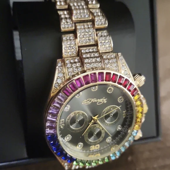 Ed Hardy Gold-Tone Rainbow Crystal Chronograph Watch - Picture 5 of 6